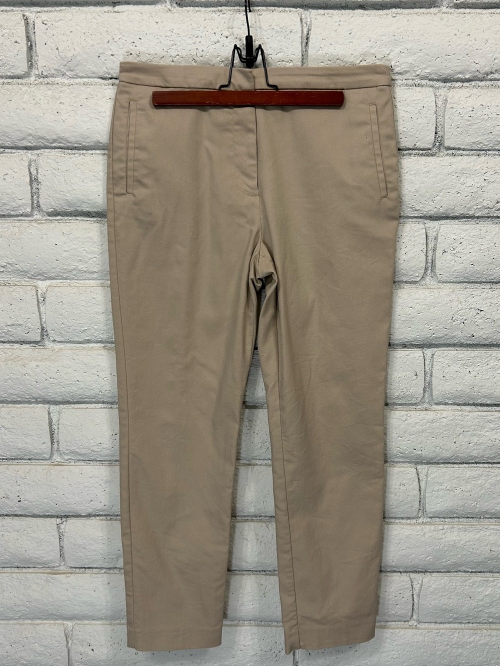 Worthington Beige‎ Cropped Ankle Trouser Pants Back Slit Women's 8 Chic